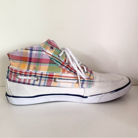 Ralph Lauren rainbow plaid boat shoes mid top sneakers
